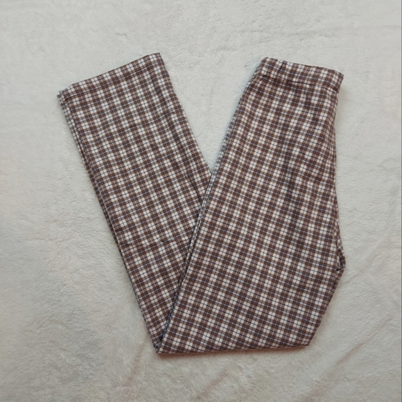 Brandy Melville Pants - 3/$20 Brandy Melville High Rise Brown Cream Blue Plaid Straight Leg Pants